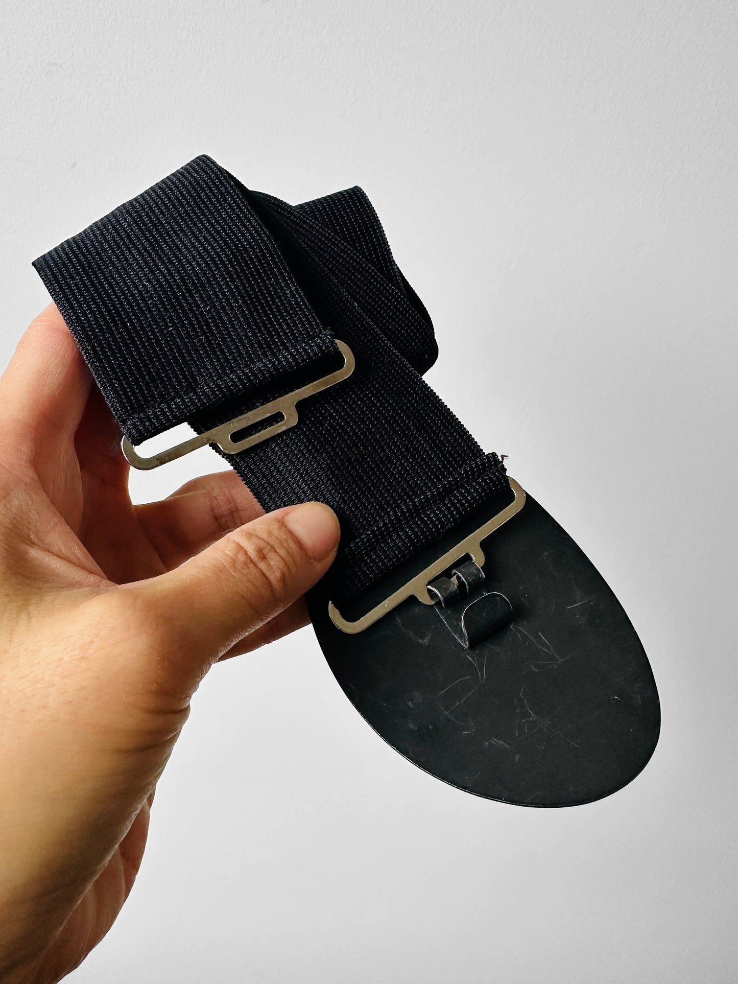 1960s Hand-Painted Floral Wide Elastic Belt with Oval Buckle - Sz. M/L