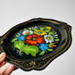 1950s Mid-Century Hand-Painted Floral Toleware Metal Tray