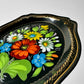 1950s Mid-Century Hand-Painted Floral Toleware Metal Tray