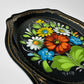 1950s Mid-Century Hand-Painted Floral Toleware Metal Tray