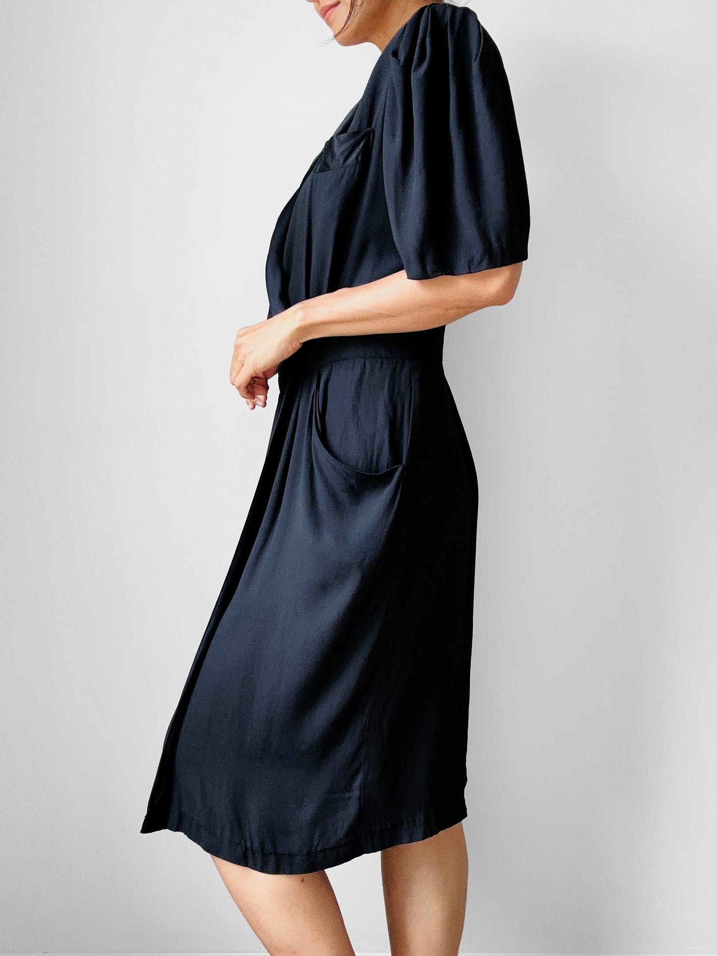 1980's Black Tuxedo Style Wrap Dress - Sz. S/M