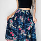 1980s - 1990s Navy Blue Vacation Patterned Skirt - Sz. M/L