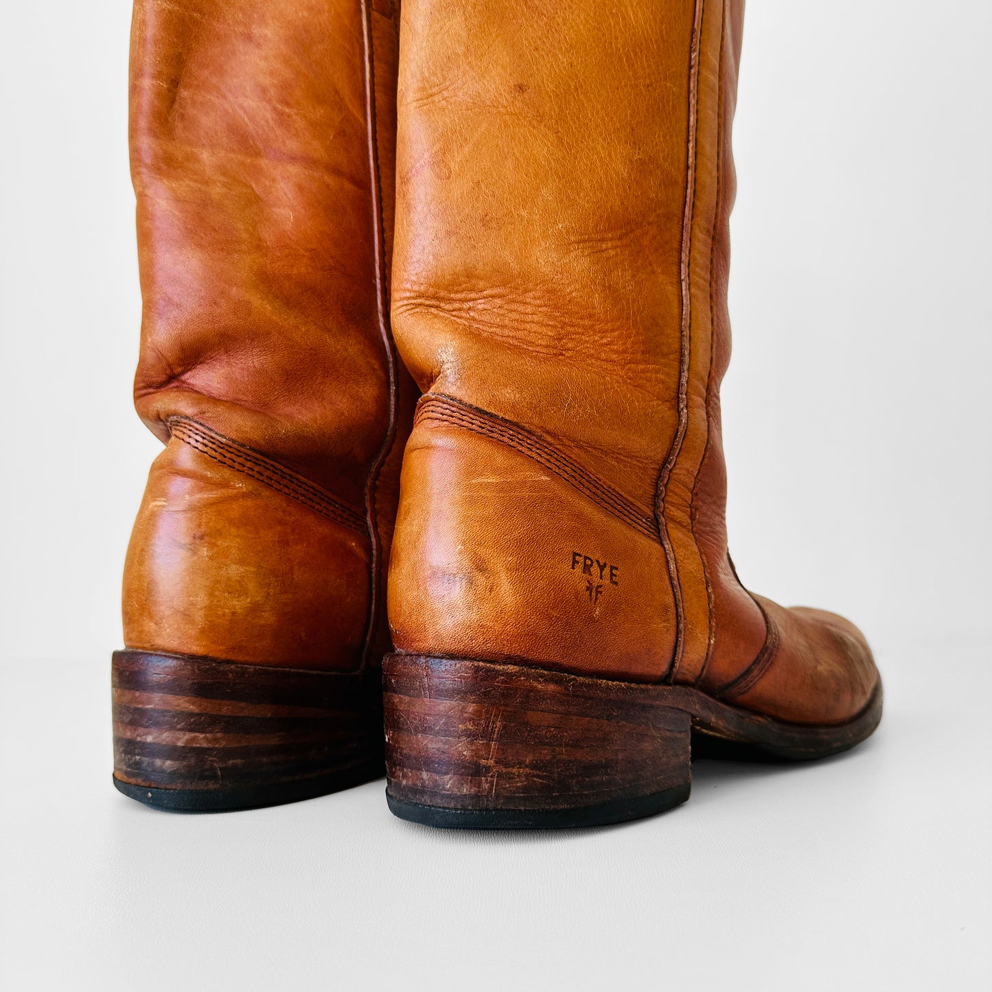 Amber Brown Leather Well-Worn FRYE Leather Boots - Sz. 10.5D