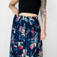 1980s - 1990s Navy Blue Vacation Patterned Skirt - Sz. M/L