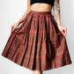 1960s Pleated Fit and Flare Red and Olive Spanish Tile Patterned Skirt - Sz. XS