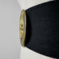 1980s - 1990s Wide Black Elastic Stretch Belt with Ornate Gold-Toned Scrollwork Buckle