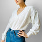 1980s White Lightweight V-Neck Made in Italy Soft Spun Knit Sweater Top - S/M