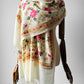 1970s - 1980s Cream Wool Cashmere Kashmiri Floral Crewel Fringe Shawl