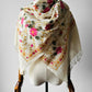 1970s - 1980s Cream Wool Cashmere Kashmiri Floral Crewel Fringe Shawl