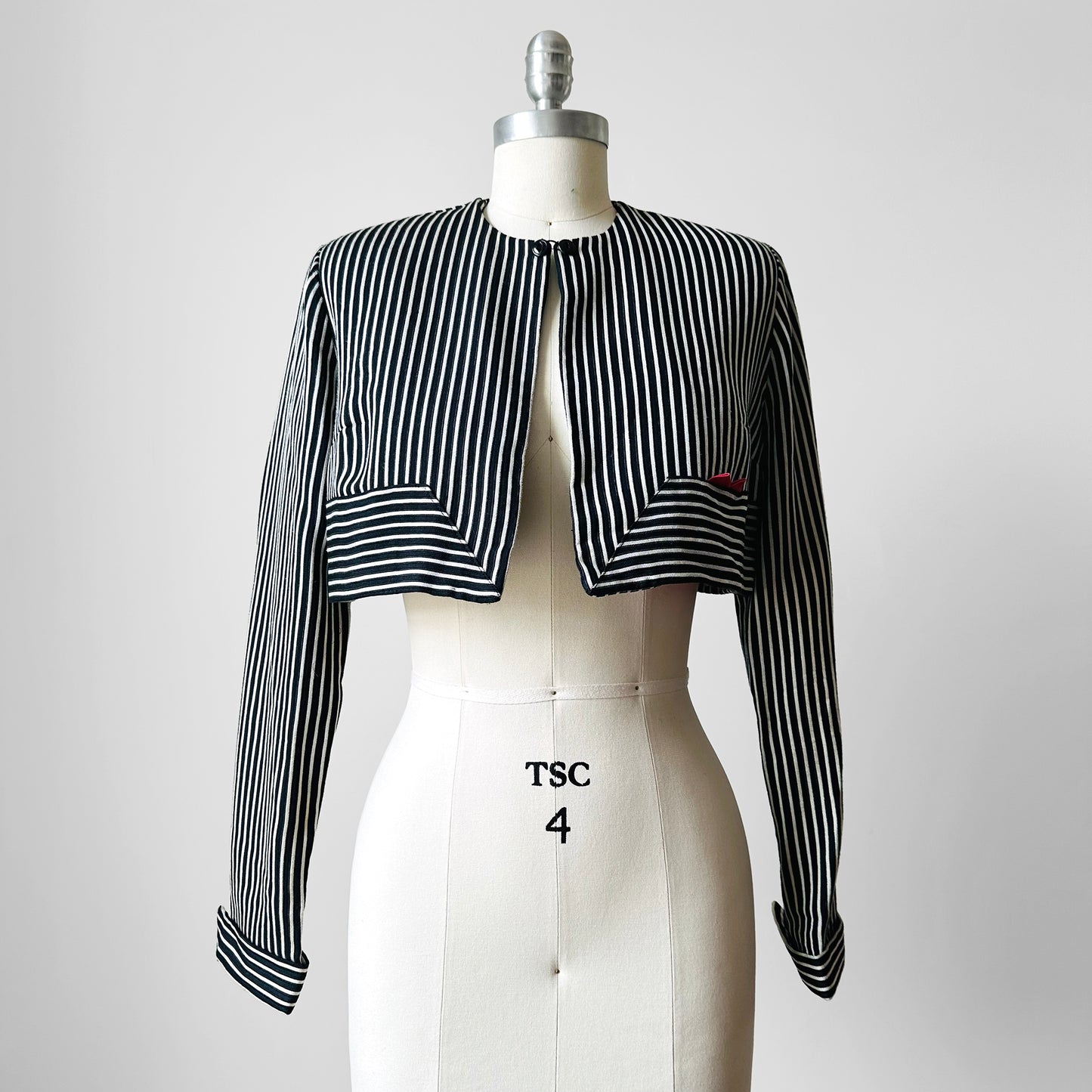 1960s Black and White Stripe Crop Tuxedo Bolero Jacket - Sz. Small