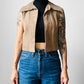 1960s Tan Sleeveless Crop Leather Suede Vest - Sz. XS