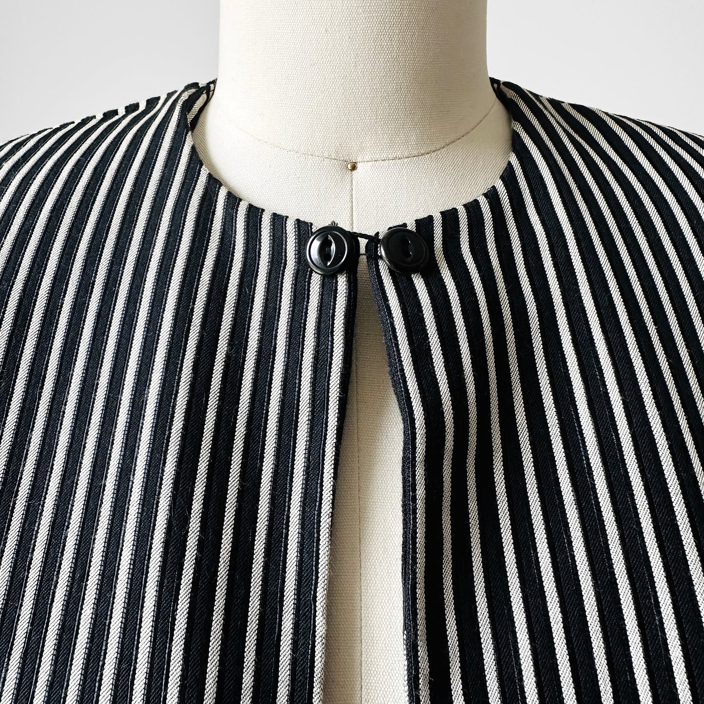 1960s Black and White Stripe Crop Tuxedo Bolero Jacket - Sz. Small