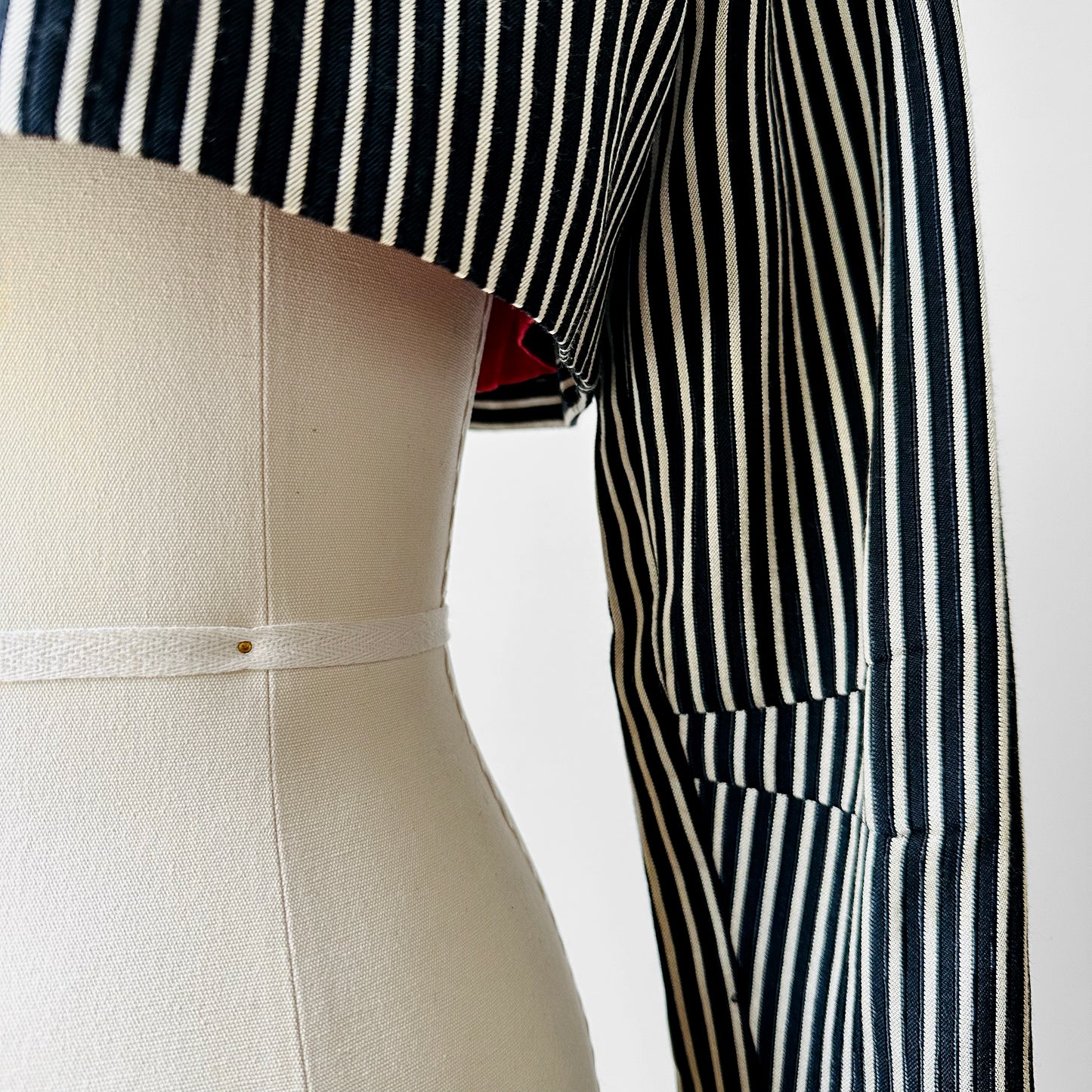 1960s Black and White Stripe Crop Tuxedo Bolero Jacket - Sz. Small