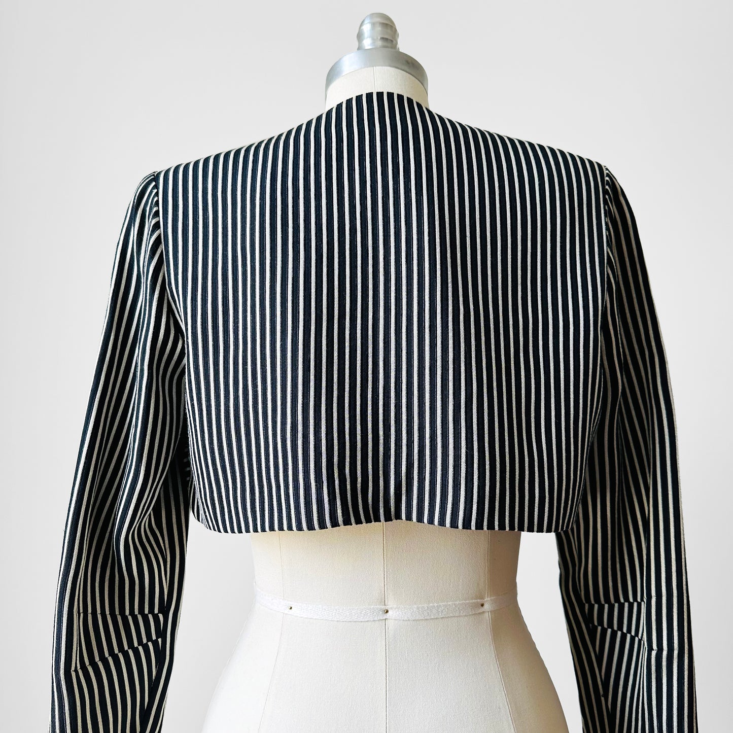 1960s Black and White Stripe Crop Tuxedo Bolero Jacket - Sz. Small