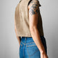 1960s Tan Sleeveless Crop Leather Suede Vest - Sz. XS