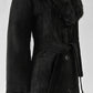 1970s Black Suede Belted Trench coat with Fur Collar and Quilted Lining - Sz. XXS/XS