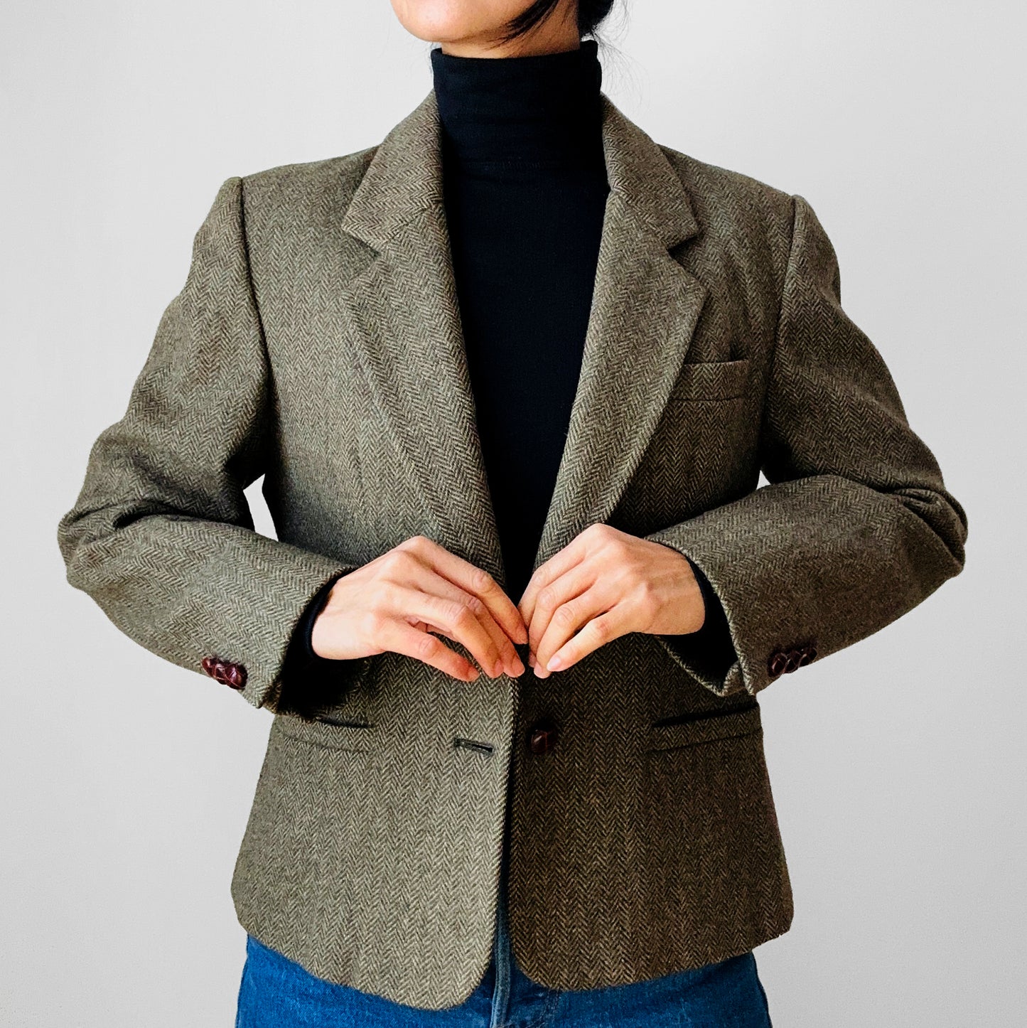 1970s - 1980s JH Collection Short-Waisted Wool Tweed Jacket - Sz. Small