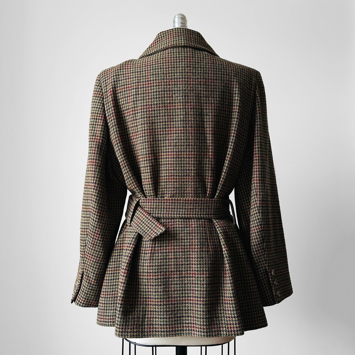 1980s Irish Wool Houndstooth Belted Jacket - Sz. M/L