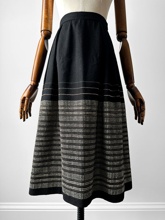 1950s - 1960s Handwoven Black White and Rose Gold Sandusky Weavers Woven Wool Mixed Textile Skirt - Sz. XS/S