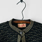 1940s Black and Gold High Collar Single Button Knitted Wool Shrug - Sz. XS/S