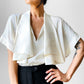 1980s Cream Draped Neck Blouse -  Sz. S/M