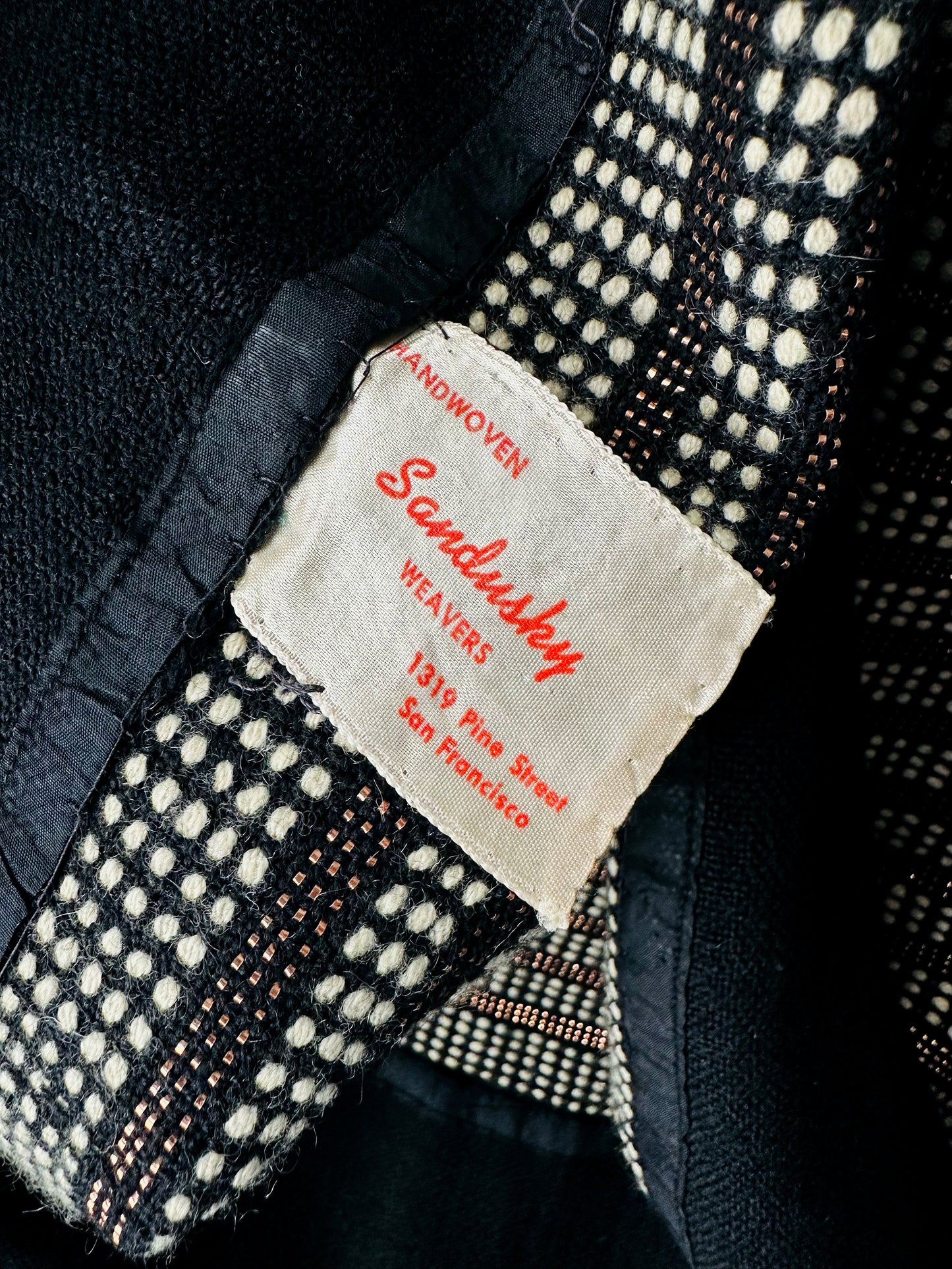 1950s - 1960s Handwoven Black White and Rose Gold Sandusky Weavers Woven Wool Mixed Textile Skirt - Sz. XS/S