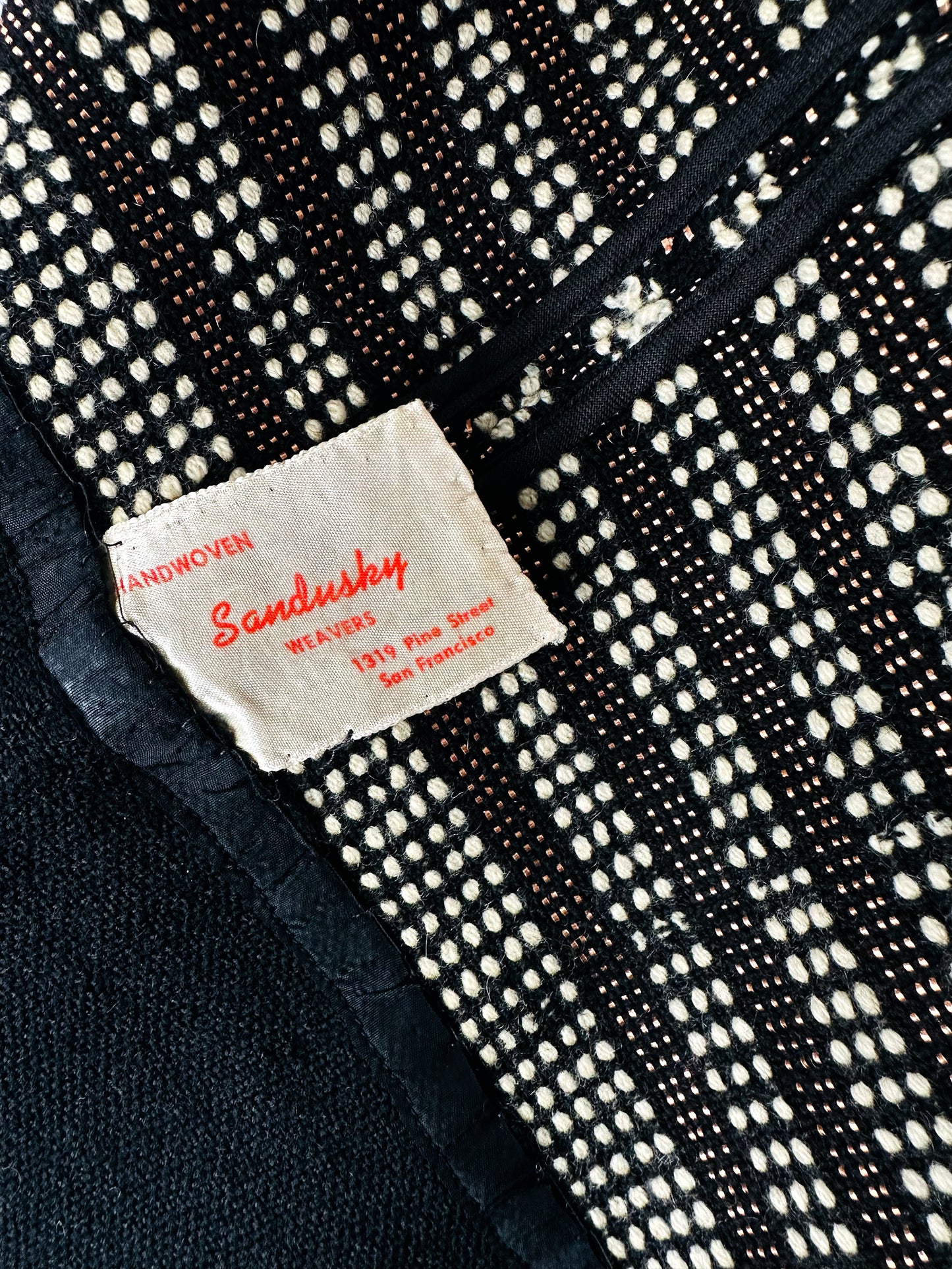 1950s - 1960s Handwoven Black White and Rose Gold Sandusky Weavers Woven Wool Mixed Textile Skirt - Sz. XS/S