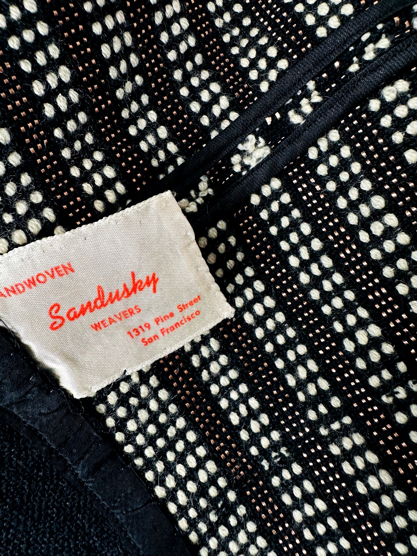 1950s - 1960s Handwoven Black White and Rose Gold Sandusky Weavers Woven Wool Mixed Textile Skirt - Sz. XS/S