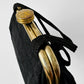 1960s Black Ribbed Fabric Top Handle Handbag