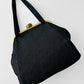 1960s Black Ribbed Fabric Top Handle Handbag