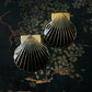 1980s Gold-toned Black Enamel Scallop Shell Post Earrings