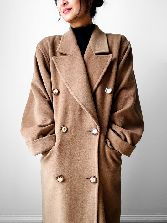 1980s Tan Agatha Girls Paris Lambswool Cashmere Blended Overcoat - Sz. S-L