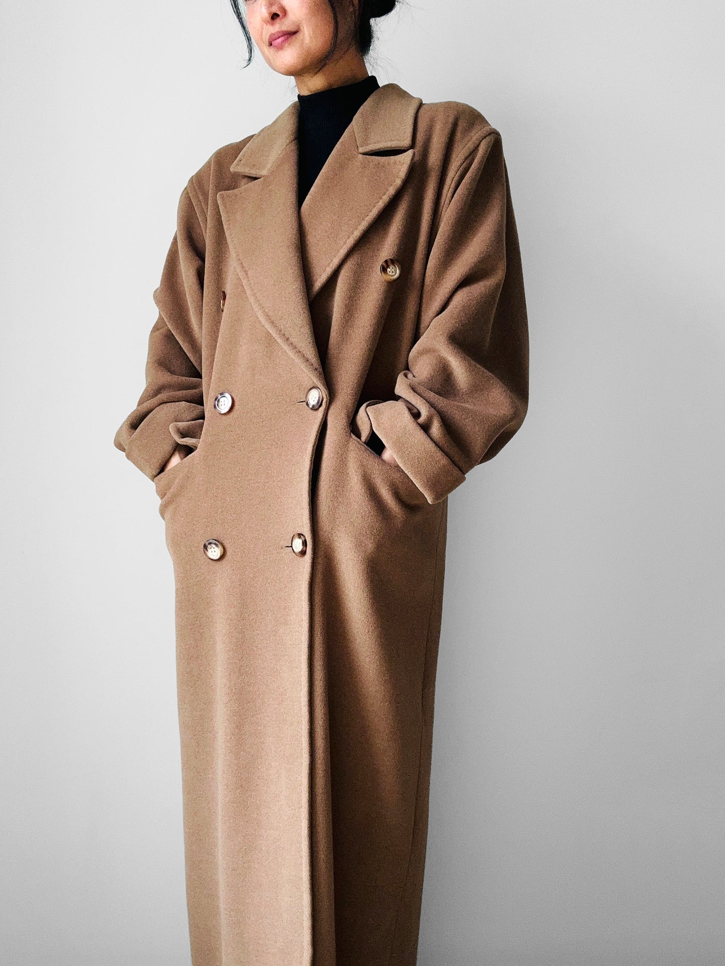 1980s Tan Agatha Girls Paris Lambswool Cashmere Blended Overcoat - Sz. S-L