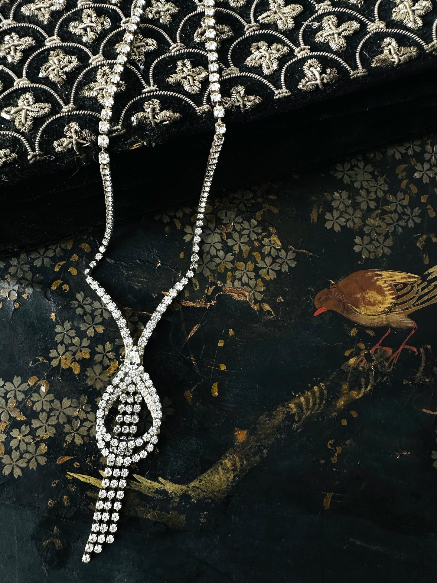 1950s Rhinestone Silver-Toned Y-Necklace with Cascading Drops