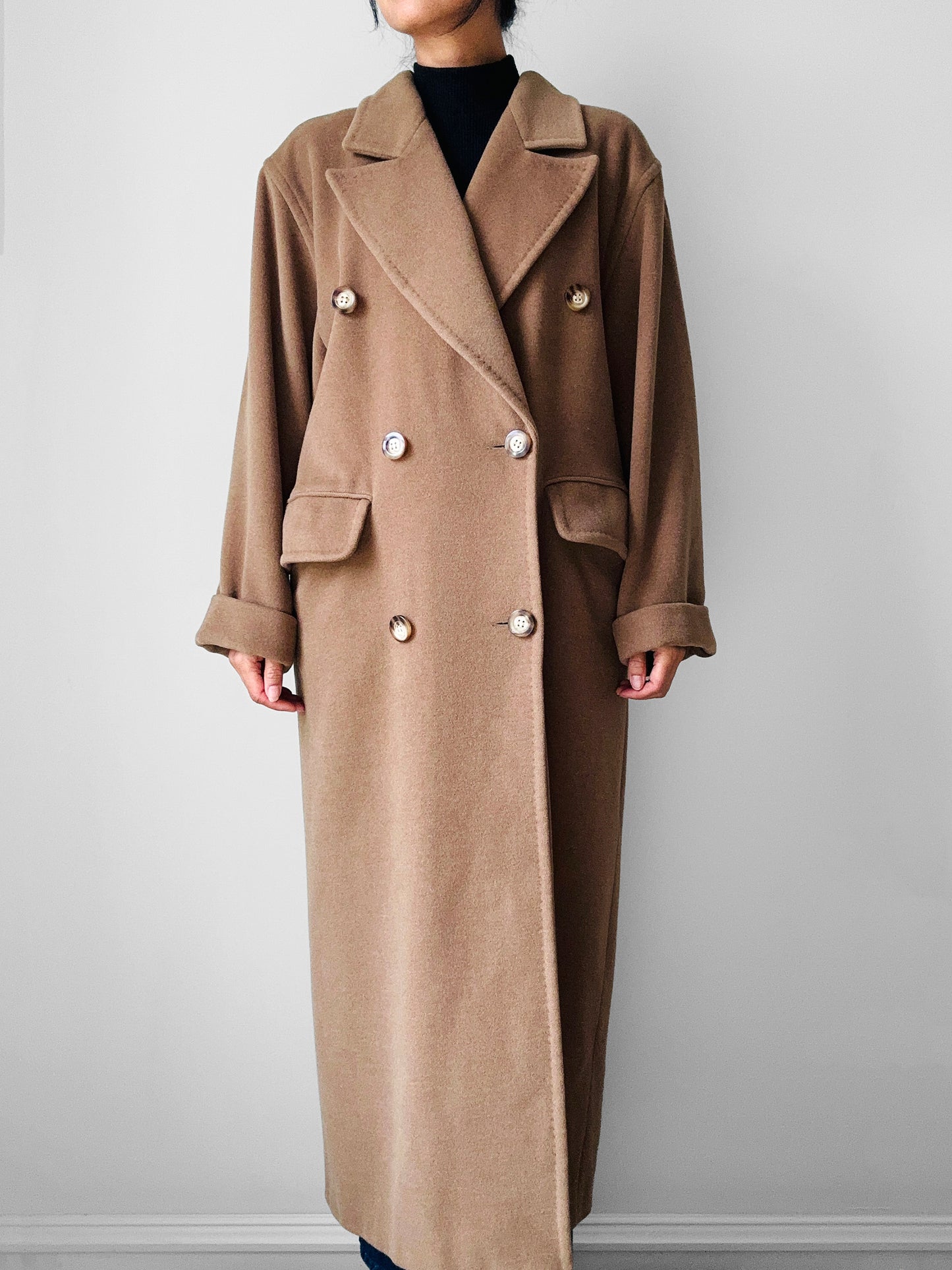 1980s Tan Agatha Girls Paris Lambswool Cashmere Blended Overcoat - Sz. S-L
