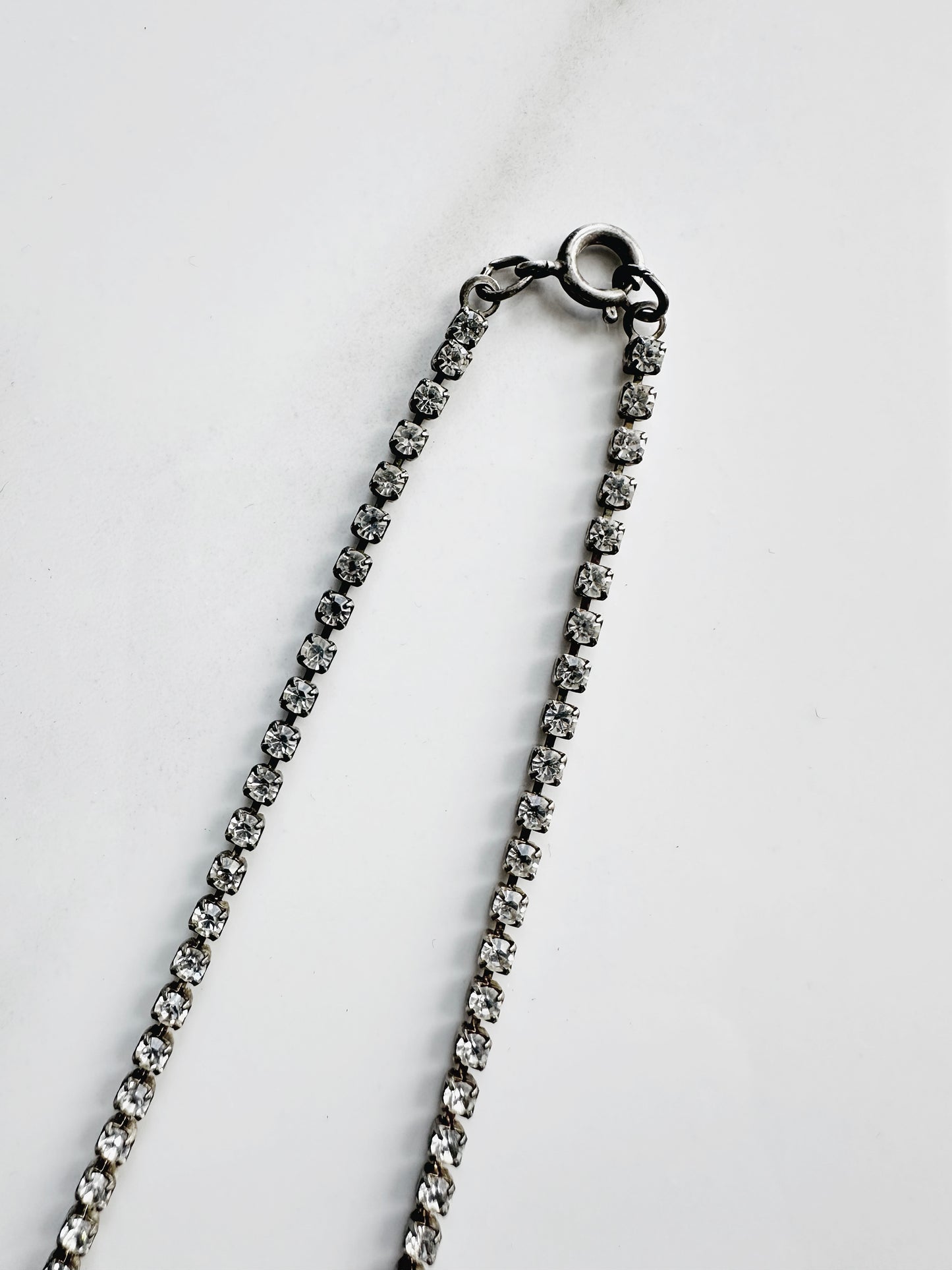 1950s Rhinestone Silver-Toned Y-Necklace with Cascading Drops