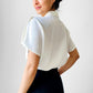 1980s Short Sleeve Cream Double Breasted Collared Blouse -  Sz. S/M