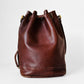 1970s Saddle Brown Buttery Soft Leather Cinch Top Bucket Crossbody Bag