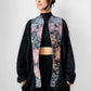 1980s Black Floral Tapestry Relaxed Fit Mohair Knit Cardigan Sweater