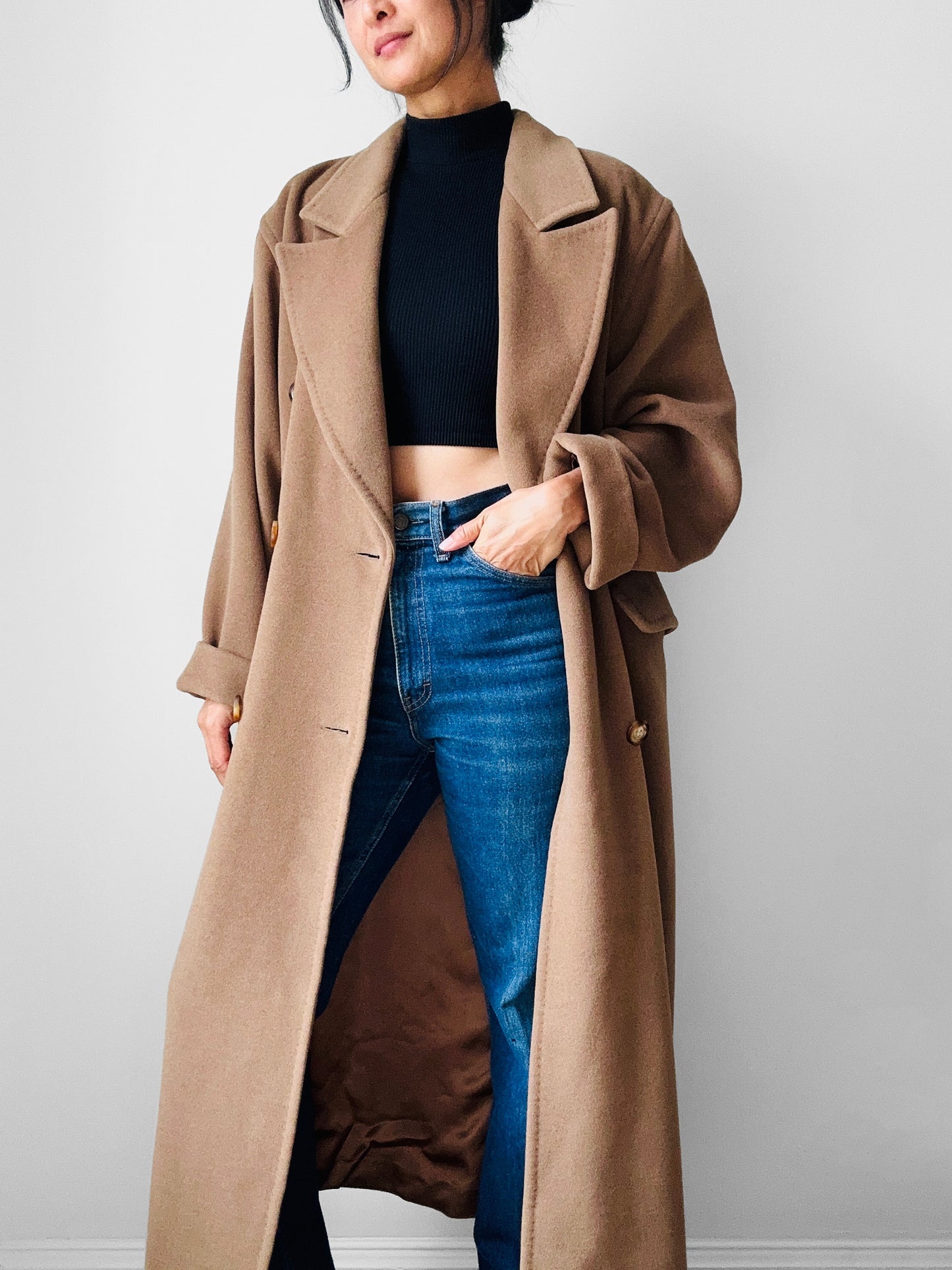 1980s Tan Agatha Girls Paris Lambswool Cashmere Blended Overcoat - Sz. S-L