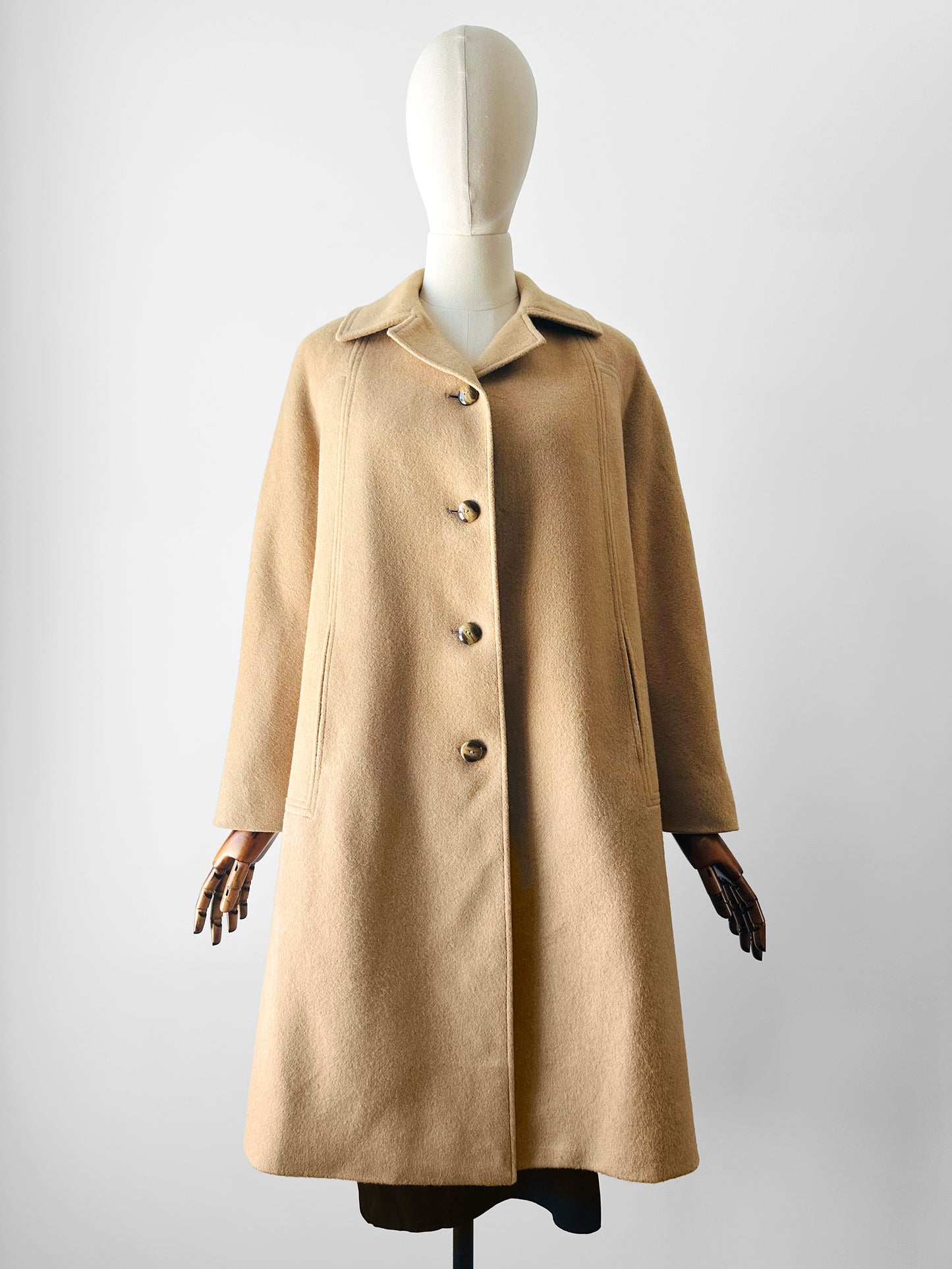 1950s - 1960s Classic Camel Wool A-Line Coat - Sz. S/M