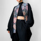 1980s Black Floral Tapestry Relaxed Fit Mohair Knit Cardigan Sweater