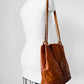 1970s Tan Brown Braided Stitch Detail Boho Leather Purse