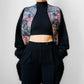 1980s Black Floral Tapestry Relaxed Fit Mohair Knit Cardigan Sweater