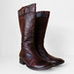 Y2K Burgundy Leather Zippered Leather Boots