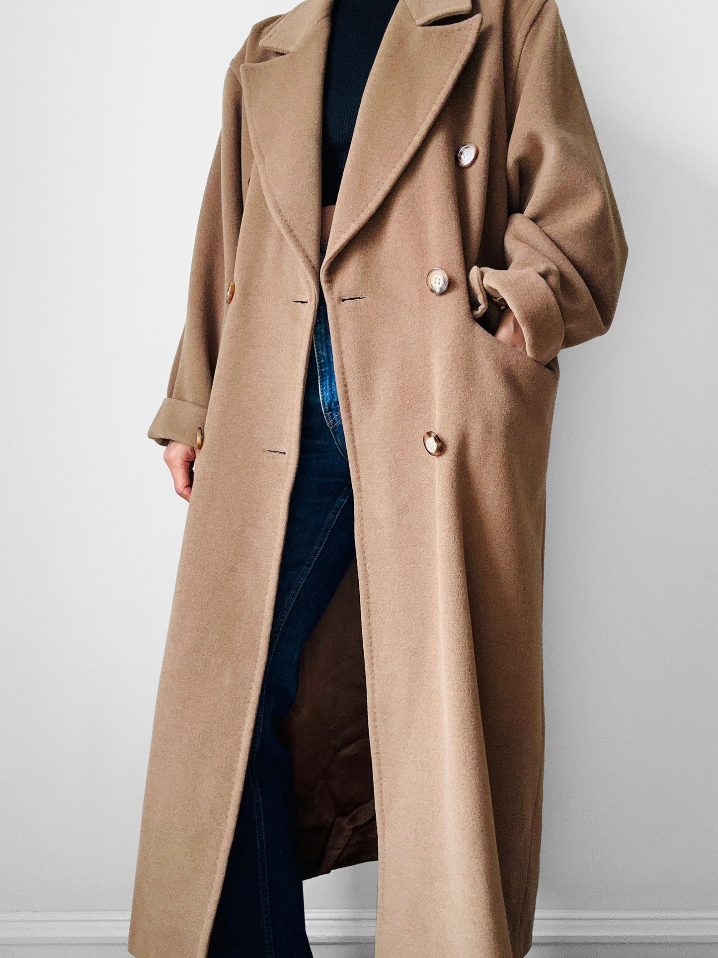 1980s Tan Agatha Girls Paris Lambswool Cashmere Blended Overcoat - Sz. S-L