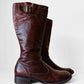 Y2K Burgundy Leather Zippered Leather Boots