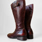 Y2K Burgundy Leather Zippered Leather Boots