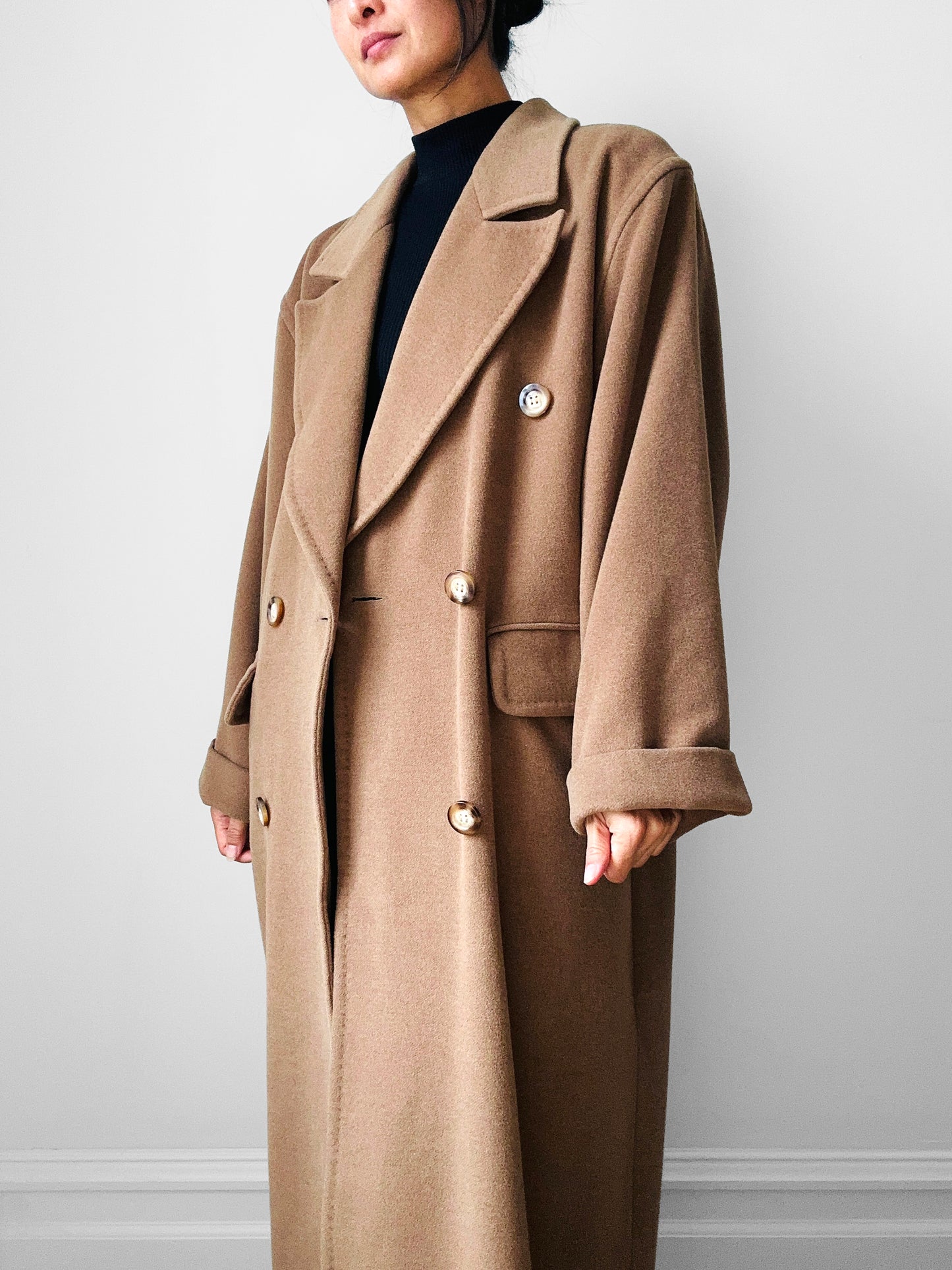 1980s Tan Agatha Girls Paris Lambswool Cashmere Blended Overcoat - Sz. S-L