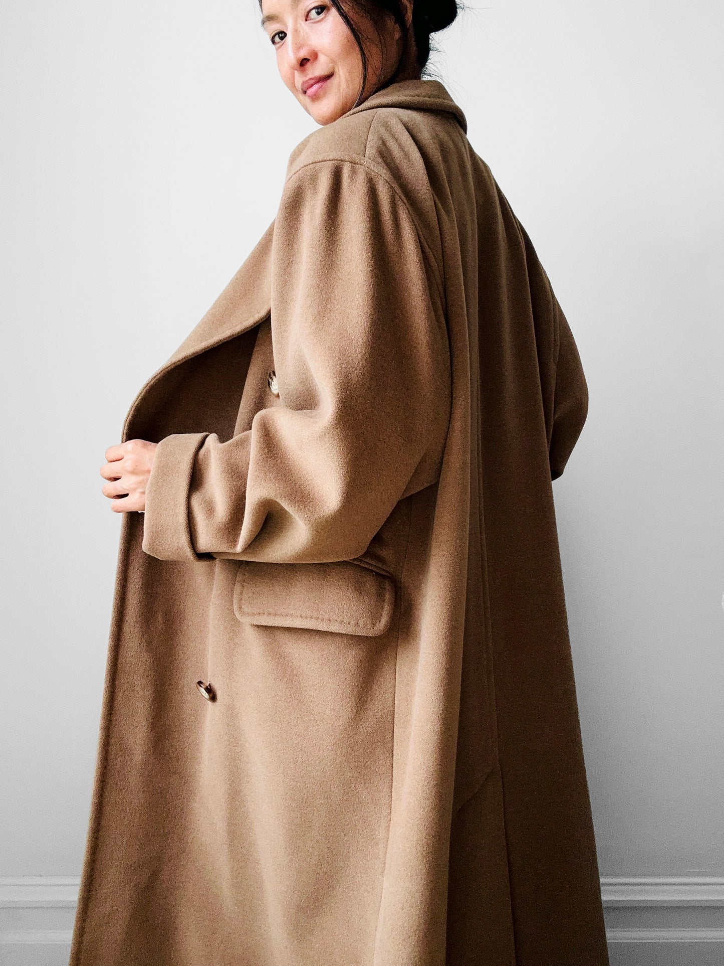 1980s Tan Agatha Girls Paris Lambswool Cashmere Blended Overcoat - Sz. S-L